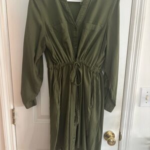 Olive Green Button-Up Dress